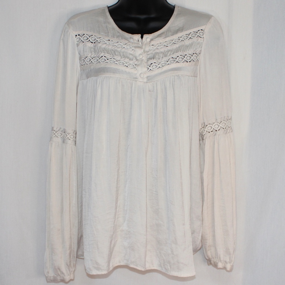 LAUREN CONRAD Peasant blouse cream soft lace detail long sleeve.
